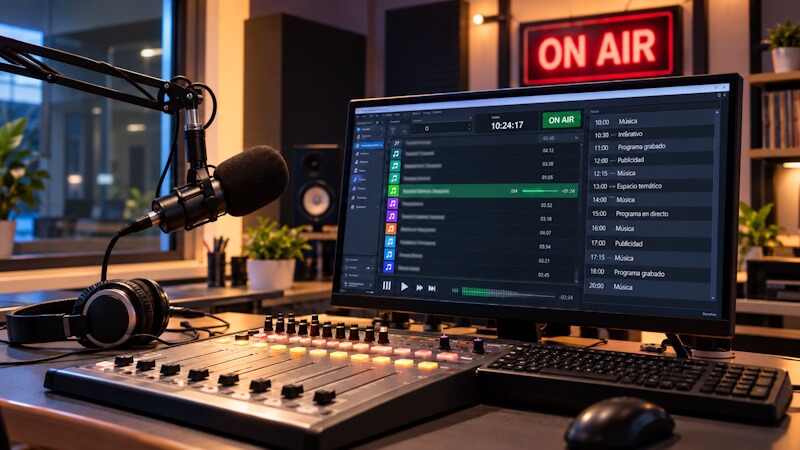 Estudio de radio online con programación automática las 24 horas